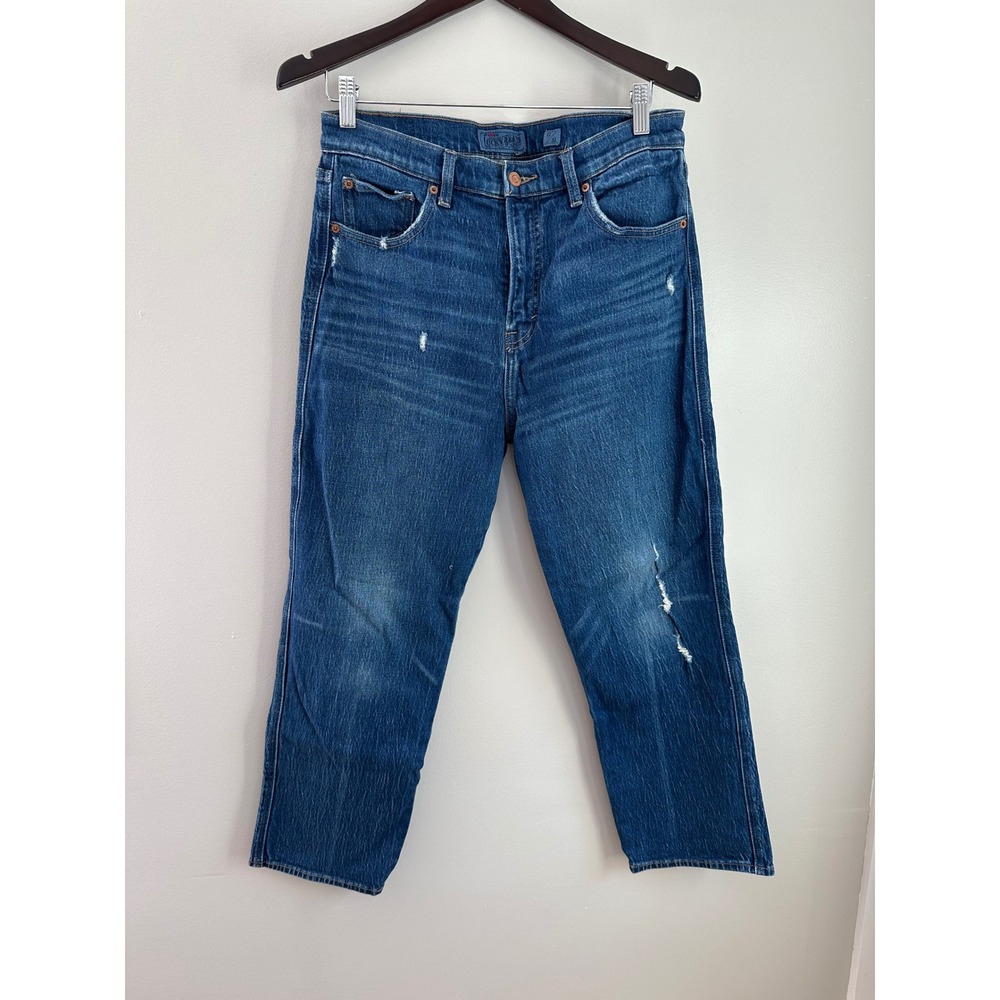 Lucky Brand Authentic Straight Crop Jeans Womens 12/31 Blue EUC Distressed Denim